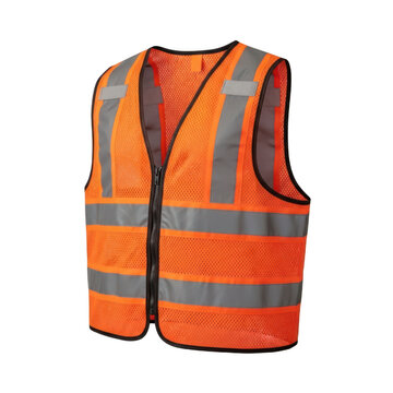 Neon orange safety vest with reflective stripes on transparent background high quality professional