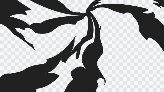 Abstract firestorm swirl isolated on transparent background. Dynamic black flame waves with flowing motion and energy shapes for manga and fantasy design.