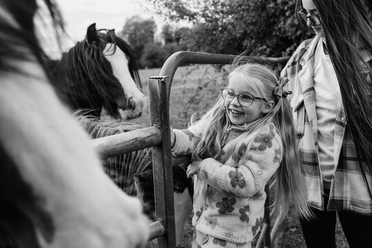Family walks in nature, Co. Kildare with horses and 7 children