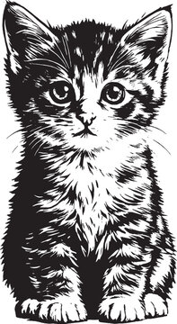 Adorable Kitten Vector Illustration - Hand Drawn Style Cat Portrait