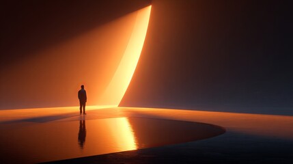 Obraz premium A person standing before glowing light portal, futuristic, surreal sci fi scene with cinematic lighting