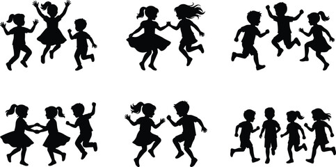 Obraz premium Happy Children Playing and Dancing Silhouette Set