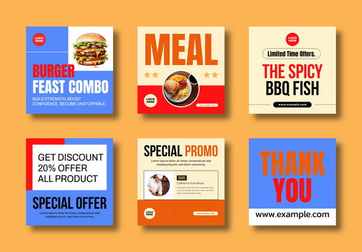 Fast Food Social Media Post Template Set