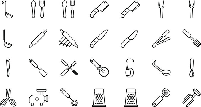 Minimalist kitchen utensils and tools icon set Vector