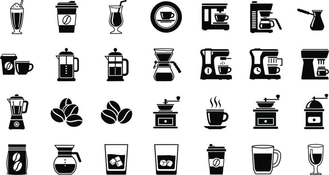 Minimal coffee and brewing tools icon set Vector
