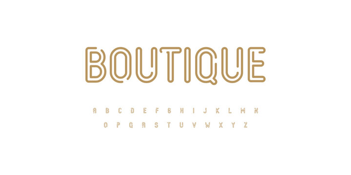 Condensed outline boutique font logo alphabet with elegant vertical rhythm for premium fashion branding, beauty packaging, editorial titles and luxury logos. Salon identity fonts. Vector typeset