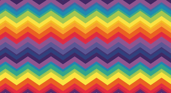 vibrant rainbow chevron pattern creating a seamless background with colorful zigzag lines ideal for abstract graphic design.