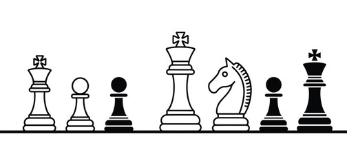 chess board setup vector icon with black and white Chess Board Pieces flat style starting position figures tournament strategy silhouette checker board and square checkered print illustration. © ABUBOKKORsiddik