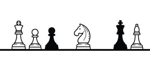 chess board setup vector icon with black and white Chess Board Pieces flat style starting position figures tournament strategy silhouette checker board and square checkered print illustration. © ABUBOKKORsiddik
