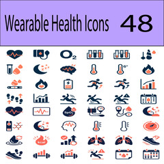 Fototapeta premium Wearable Health Icons Set 48 Vector Fitness Medical Smartwatch Symbols