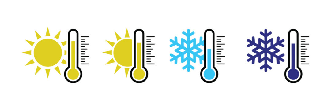 Cold and Hot icon vector Temperature illustration sign thermometer symbol and heat logo representing climate weather control and temperature monitoring concept design.