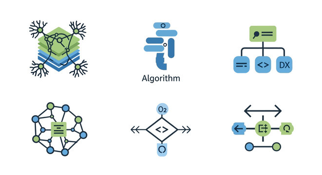 Set of icons representing algorithms and data structures.