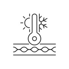 Naklejka premium Thermal insulated fabric feature linear icon. Fiber property for extreme conditions. Thin line customizable illustration. Contour symbol. Vector isolated outline drawing. Editable stroke