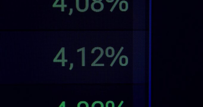 Macro photography showing economic data updates on a computer screen.