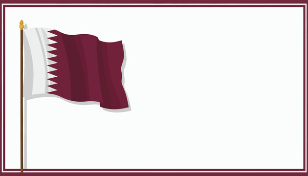 Flag of Qatar waving in the wind with a white background and a maroon border