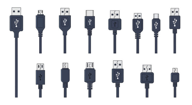 USB cable types and connectors set.