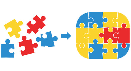 Fototapeta premium Puzzle pieces connecting to form a completed square illustration