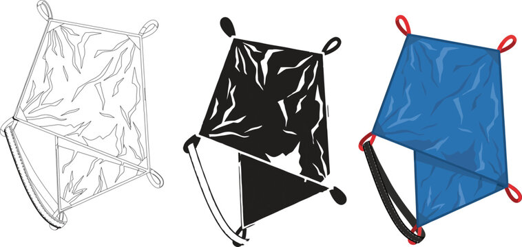 Drone parachute vector illustration set including outline black silhouette and blue versions perfect for aerospace safety and recovery syste