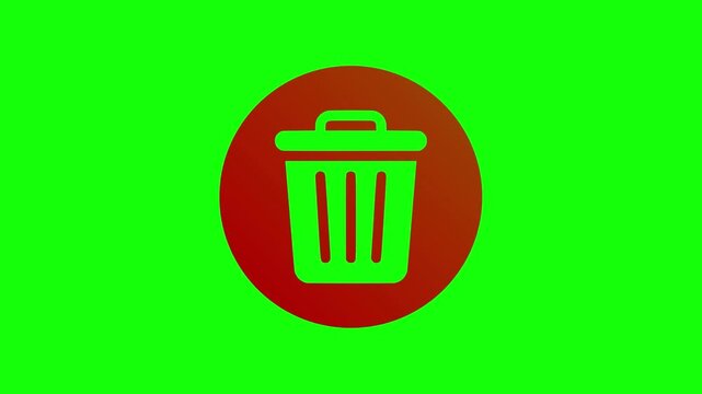 Animated trash can icon for digital file deletion isolated on a green screen background chroma key