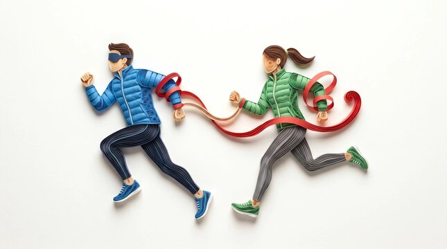 Paper Quilling Blind Runner with Guide Tether Partner, Adaptive Sports and Inclusion Concept