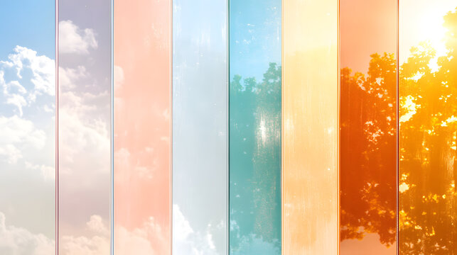 Minimal gradient background pastel color glass panel vertical stripe sky reflection tree silhouette soft peach light blue abstract background colorful wall minimal gradient background pastel color
