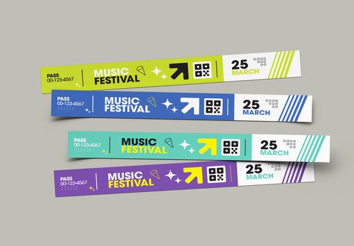 Colorful Music Festival Wristband Template Set With Modern Event Branding
