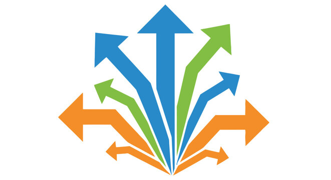 Colorful arrows converging and diverging symbolizing growth and direction