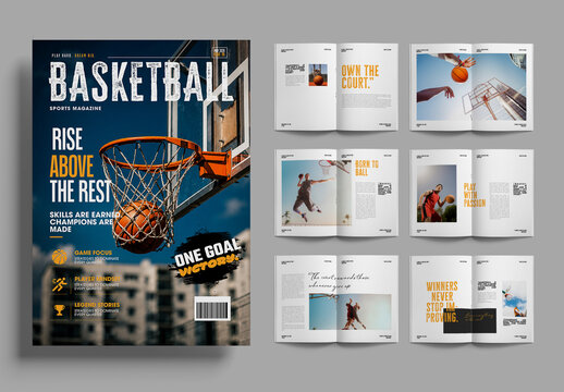 Modern Basketball Magazine Layout Template with Sports Editorial Design