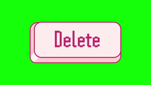 Interactive delete button animation with cursor click effect on a green screen chroma key background