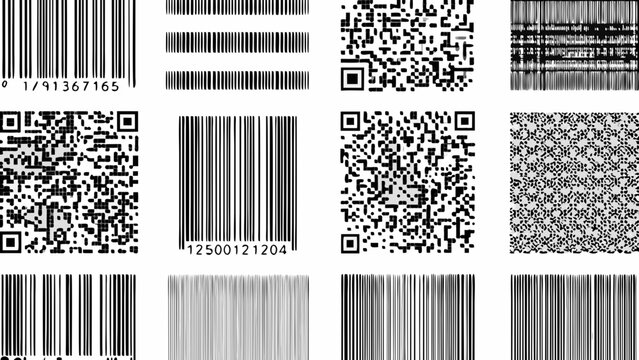 collection of barcodes and quick response codes on a white background data encoding symbols