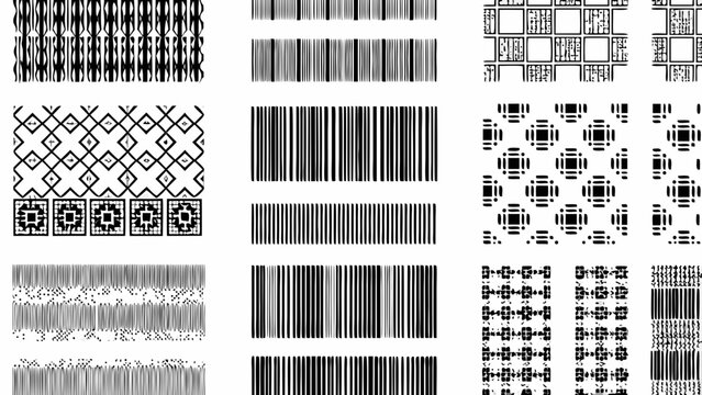 collection of black and white scanning code patterns on a white background digital data visualization