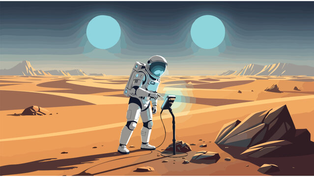 Astronaut exploring alien planet, scientific mission, future space exploration, Mars research