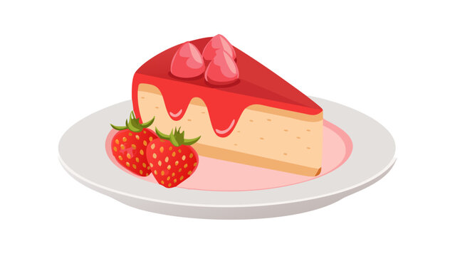 Delicious Strawberry Cheesecake Slice Dessert Illustration with Fresh Berries