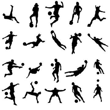 Silhouette of Soccer Players in different poses.
