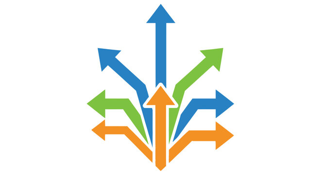 Abstract graphic of colorful arrows diverging from a central point