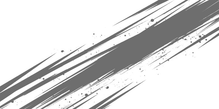Dynamic black ink streaks slashing diagonally across a white background, with splatter accents and a bold, abstract, high-energy brushstroke style vector design.	
