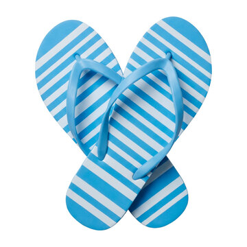 Blue Striped Beach Flip Flops Isolated on Transparent Background