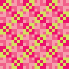 Fototapeta premium Pattern created from small neon yellow, bright pink, pink and pale pink squares in larger bright pink, neon yellow, pale pink and pink squares