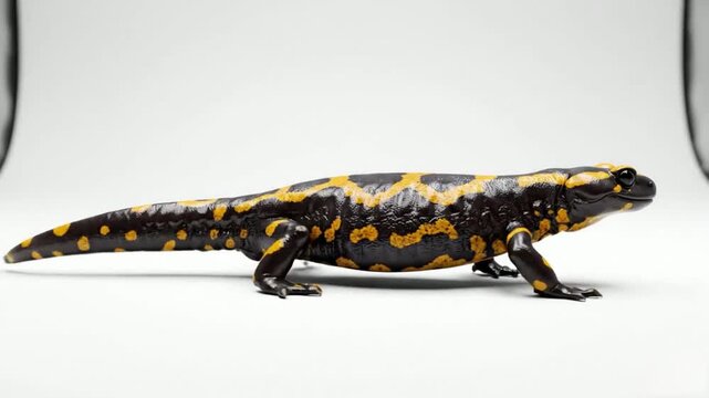 Fire Salamander Standing Sideways on a White Background