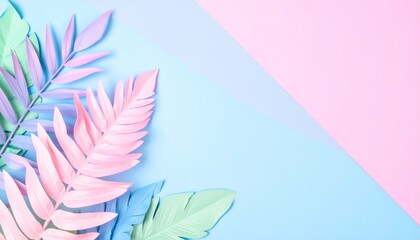 Fototapeta premium Pastel Tropical Leaves on a Split Background.