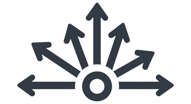Abstract icon depicting diverging arrows radiating from a central point