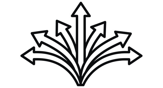 Multiple arrows diverging from a single point in a graphic style