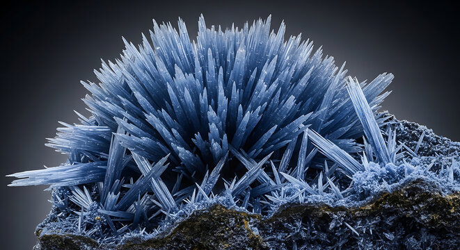 Macro photograph of raw blue asbestos crocidolite mineral with sharp needlelike fibers illustrating hazardous materials asbestos abatement and lung health risks