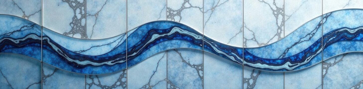 Luxurious silver-gray ceramic tile background with abstract blue marble wave pattern , abstract, pattern, modern