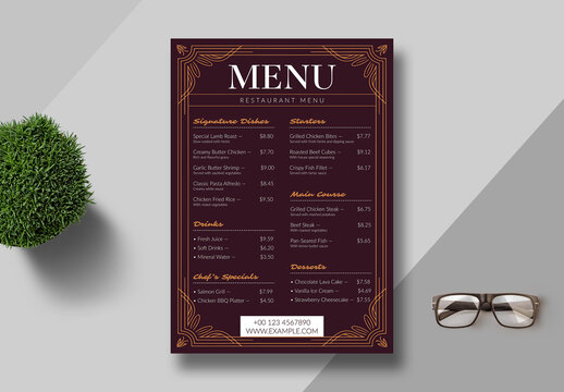 Restaurant Menu Template Layout
