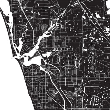 Venice Florida Vector Map, Detailed City Street Map Black and White Minimalist Line Art