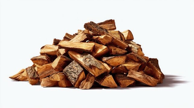 Stack of split pieces of wood rests against a bright background