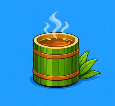 Wild whiskers leaf tea traditional Malaysian indigenous herbal drink in bamboo cup illustration