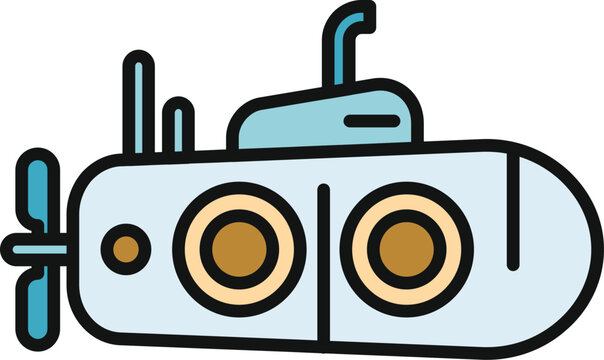 Cartoon submarine with periscope and portholes traveling underwater