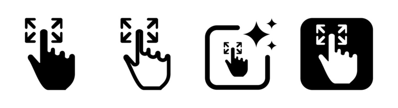 Touch gesture icon showing multi directional resize and drag interaction for touchscreen user interface control in black silhouette vector illustration